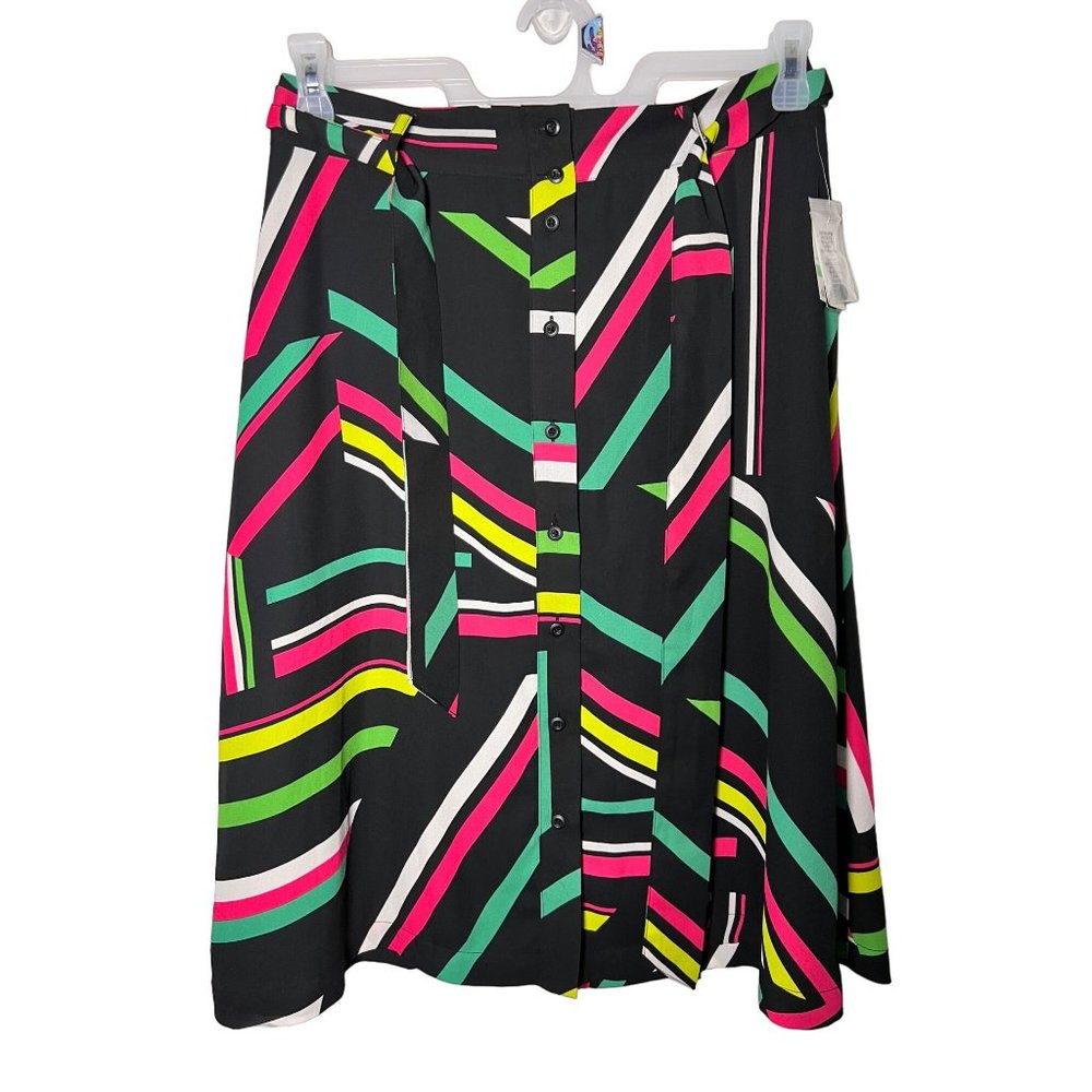 NWT Bar III Trendy Zig Zag Neon colors hot pink, green & yellow A-line skirt Med